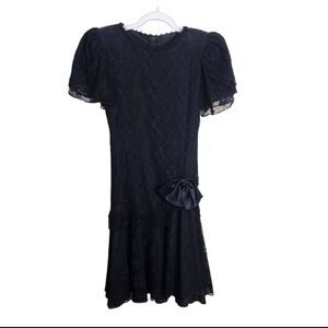 Vintage 80s Black Lace Midi Dress Barbara Chodos For Michael Marcella Size 4